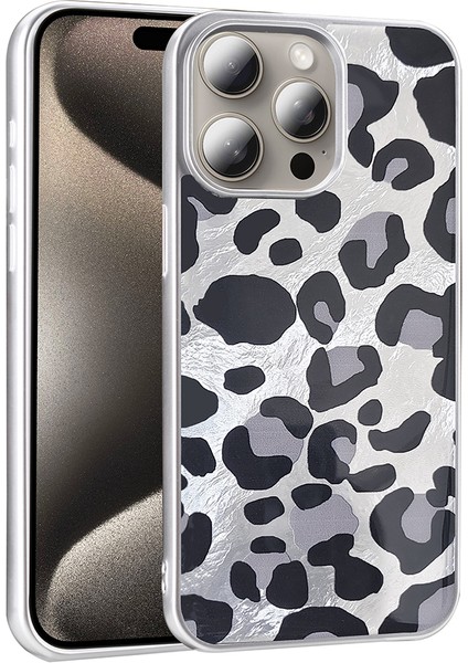 iPhone Uyumlu 15 Pro Kılıf Desenli Zore Mep Kapak-Gri Leopar
