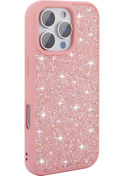 iPhone Uyumlu 16 Pro Kılıf Parlak Taşlı Tasarım Zore Pırlanta Kapak-Pembe