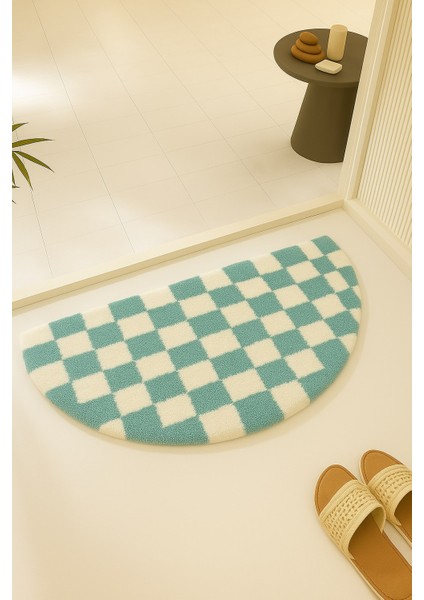 Dekoratif Ay Desenli Dama Kaymaz Taban 40X80 cm Paspas Chessmoon Koleksiyonu