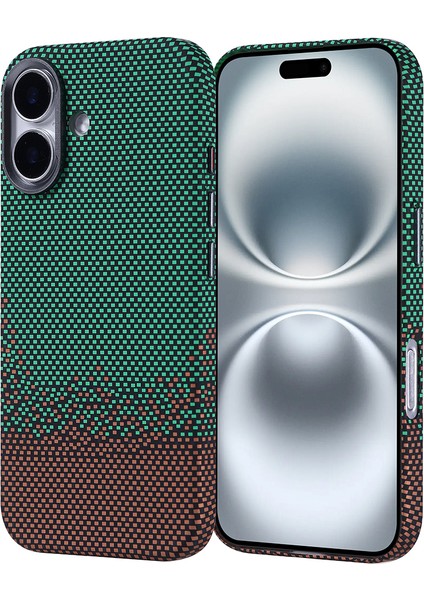 iPhone Uyumlu 16 Kılıf M-Safe Şarj Özellikli Karbon Fiber Görünümlü Zore Nekst Kapak-Yeşil