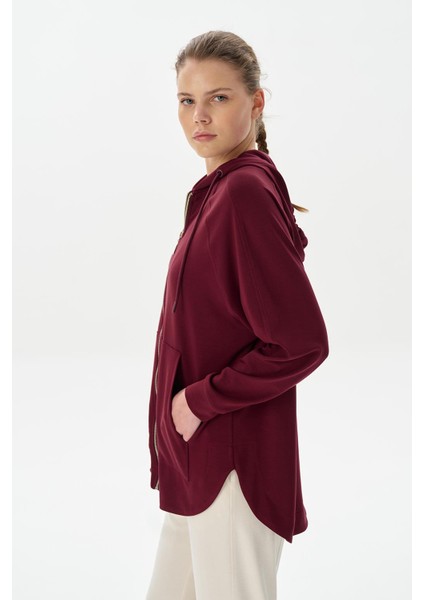Modal Örme Kapüşonlu Oversize Hırka Bordo modelleri