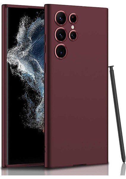 Galaxy Uyumlu S22 Ultra Kılıf Zore Silikon Kıpta Kapak-Mürdüm