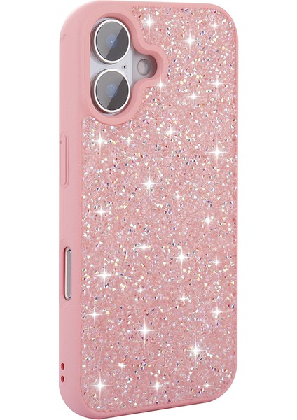iPhone Uyumlu 16 Kılıf Parlak Taşlı Tasarım Zore Pırlanta Kapak-Pembe