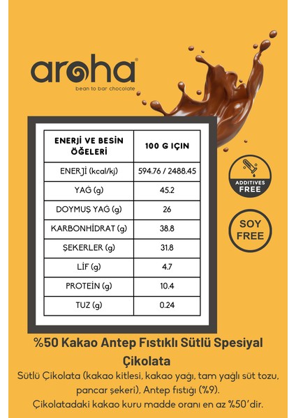 %50 Kakao Antep Fıstıklı Sütlü Spesiyal Çikolata - 500 G modelleri
