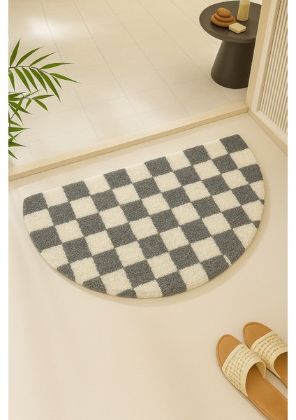 Dekoratif Ay Desenli Dama Kaymaz Taban 40X80 cm Paspas Chessmoon Koleksiyonu