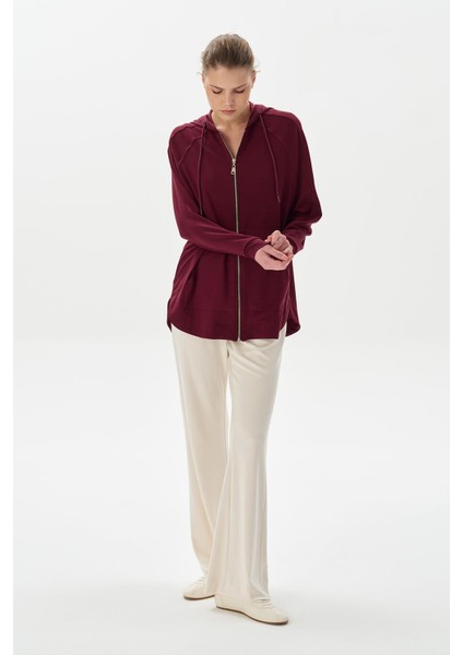 Modal Örme Kapüşonlu Oversize Hırka Bordo fiyatları
