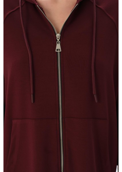 Modal Örme Kapüşonlu Oversize Hırka Bordo indirimleri