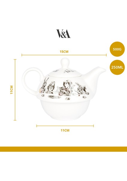 x V&a Alice In Wonderland 250ML Porselen Tek Kişilik Çay Demleme Seti