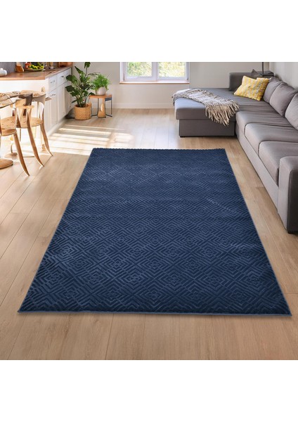 Latte Lacivert Yumuşak Peluş Dokuma Halı Yolluk Çocuk Odası Oturma Odası Salon Mutfak Halısı Y499A_WD26