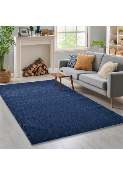 Latte Lacivert Yumuşak Peluş Dokuma Halı Yolluk Çocuk Odası Oturma Odası Salon Mutfak Halısı Y499A_WD26