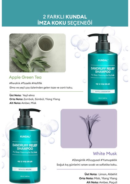 Kepek Karşıtı Kaşıntı Giderici Bakım Şampuanı KUNDAL Dandruff Relief Shampoo (Apple Green Tea)