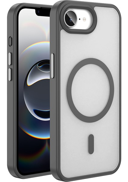 iPhone Uyumlu 16E Kılıf M-Safe Şarj Özellikli Mat Arka Yüzey Zore Sio Kapak-Gri