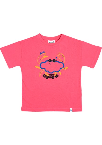 Unisex Kısa Kollu Oversize Baskılı Pembe T-Shirt