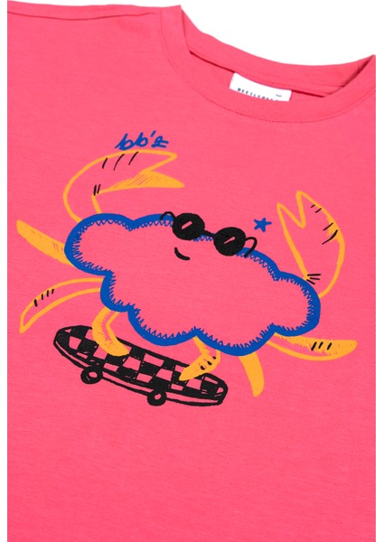 Unisex Kısa Kollu Oversize Baskılı Pembe T-Shirt