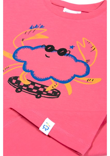 Unisex Kısa Kollu Oversize Baskılı Pembe T-Shirt