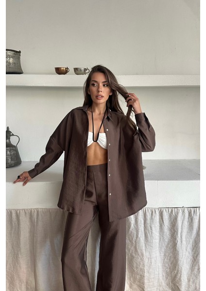 Gömlek-Pantolon Takım Cupra Kumaş - Kahverengi modelleri