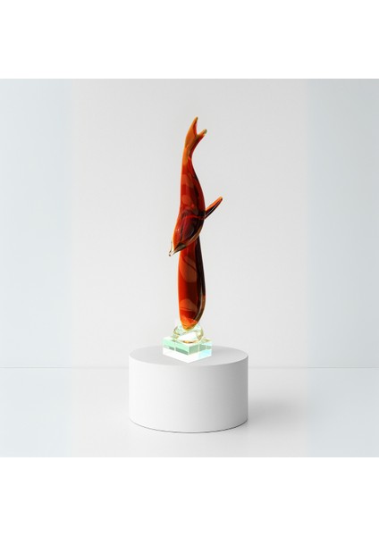 El Yapımı Amber Balık Obje – Kristal Kaideli Dekoratif Figür - 55CM