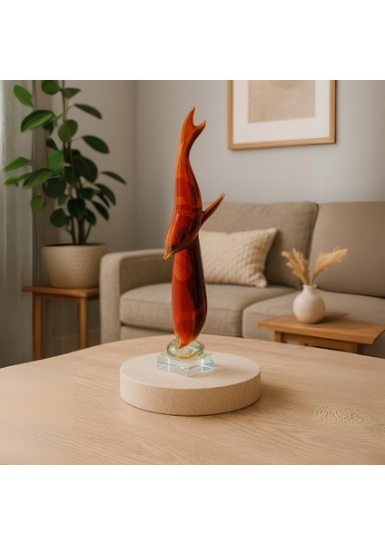 El Yapımı Amber Balık Obje – Kristal Kaideli Dekoratif Figür - 55CM fiyatları