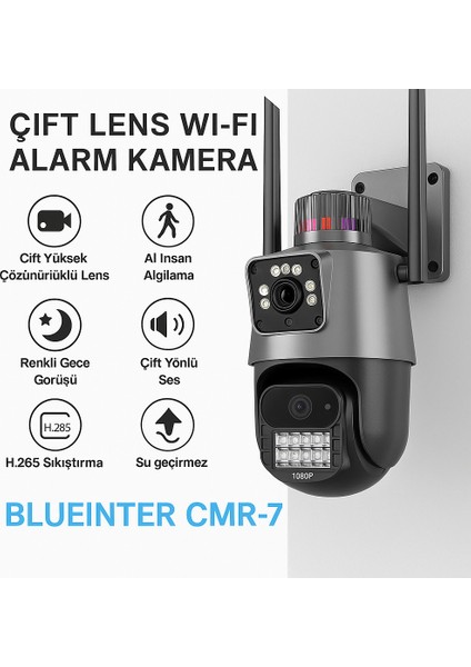 Cmr-7 Wi-Fi Destekli 8x Zoom Dış Mekan Güvenlik Kamerası 2 Lensli Hareket Takipli, Gece Görüşlü