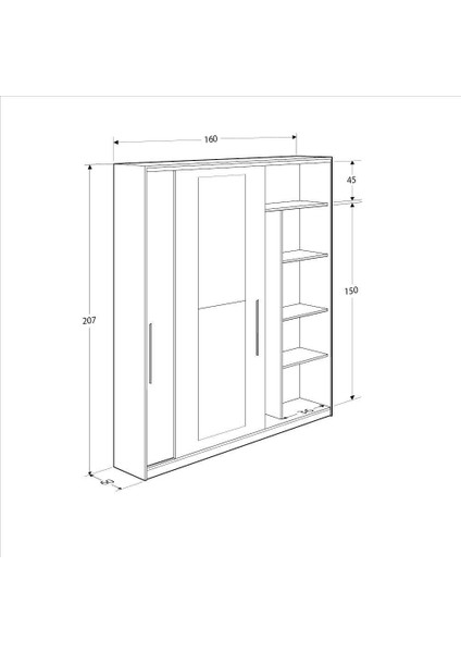Sürgü Kapılı Aynalı Gardırop - Tori