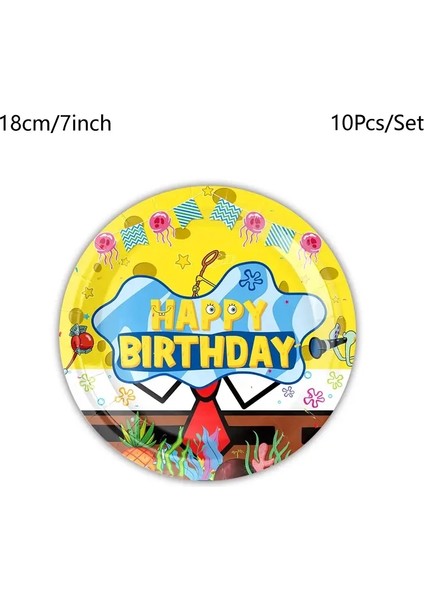 Spongebob Squarepants Parti Dekorasyonları Tek Kullanımlık Sofra Kupası Plaka Maskesi Korku Çocuk Doğum Günü Partisi Bebek Duş Doğum Günü Tema Renk: 7 Ininch Plaka 10 Pcs (Yurt Dışından)