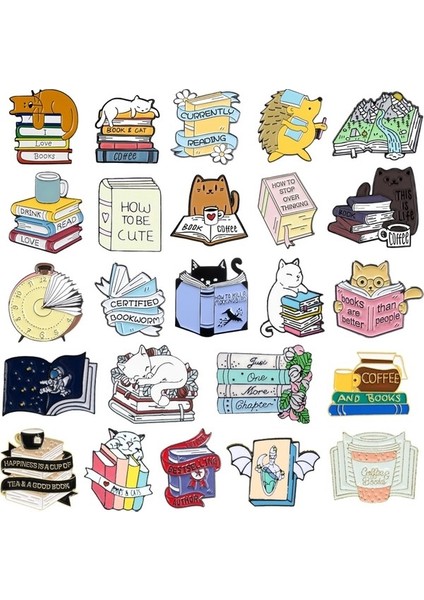 Fuhaidan WY0987 Moda Karikatür Kitaplar Metal Emaye Broş Sevimli Saat Yıldızlı Kedi Kitty Kütüphane (Yurt Dışından) modelleri