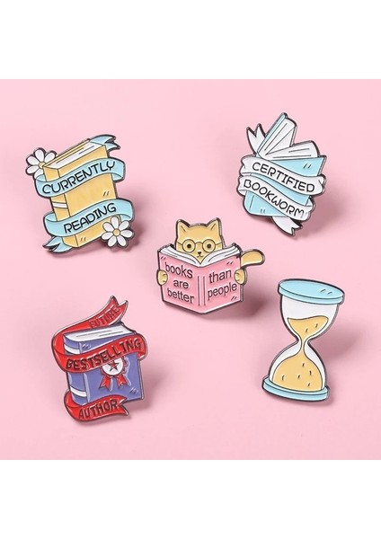 Fuhaidan WY0987 Moda Karikatür Kitaplar Metal Emaye Broş Sevimli Saat Yıldızlı Kedi Kitty Kütüphane (Yurt Dışından) indirimleri