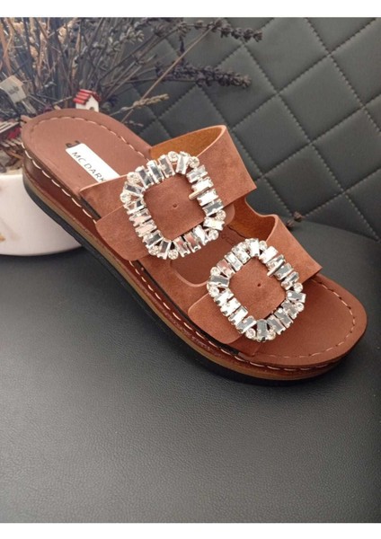 37145 Dolgu Topuklu Orotpedik Dikişli Taban Taşlı Terlik