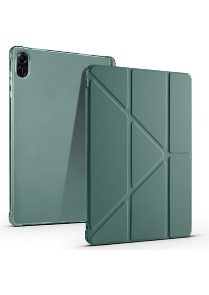 Honor Pad X8A Kılıf Zore Tri Folding Kalem Bölmeli Standlı Kılıf-Koyu Yeşil