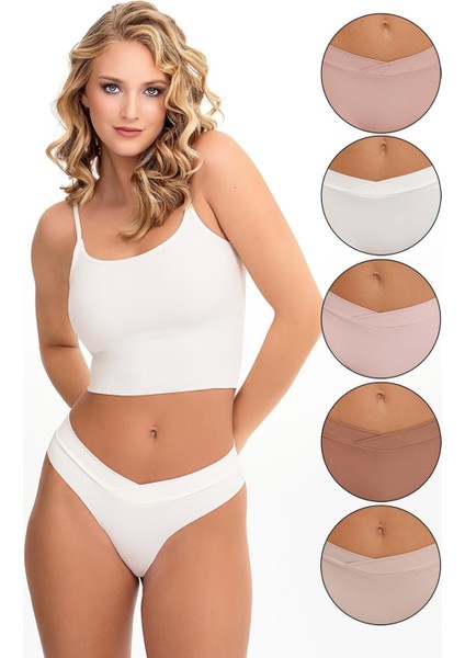 Kadın Çapraz Bel Lazer Kesim 5 Li Slip KTS4030