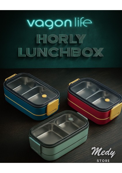 Vagonlife- Horly Iki Katlı Paslanmaz Çelik Kolay Kilitlenir Sefer Tası (Lunch Box) - 1400 Ml.