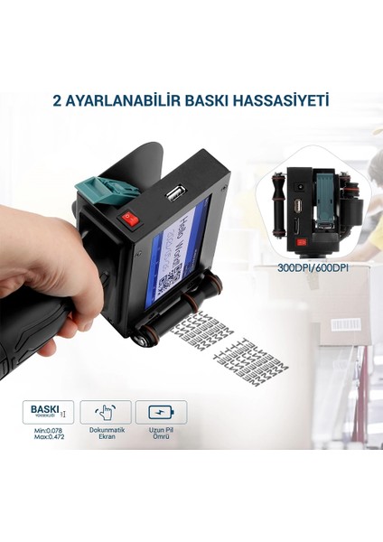 PM-10878 Mini El Tipi Şarjlı Taşınabilir Dokunmatik Yazıcı Kodlama Makinesi Mürekkep Yazıcı