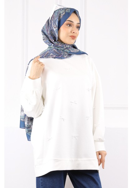 Krem Fiyonk Detaylı Modal Sweatshirt