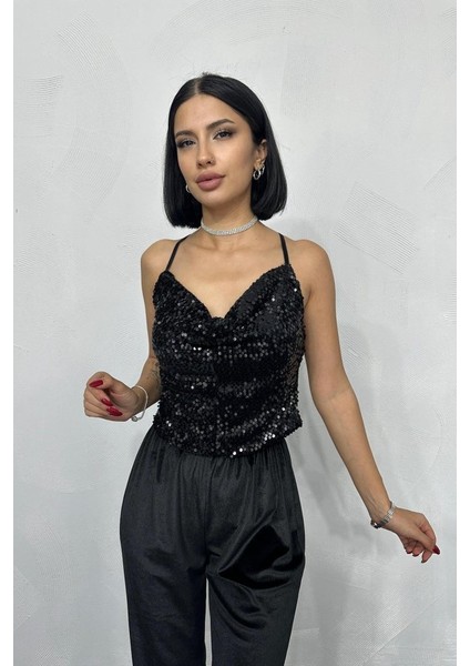 Siyah Askılı Degaje Bluz