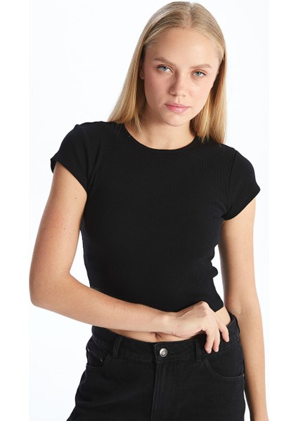 Yeni Sezon Bisiklet Yaka Dokulu Kadin Crop - S5GP36Z8