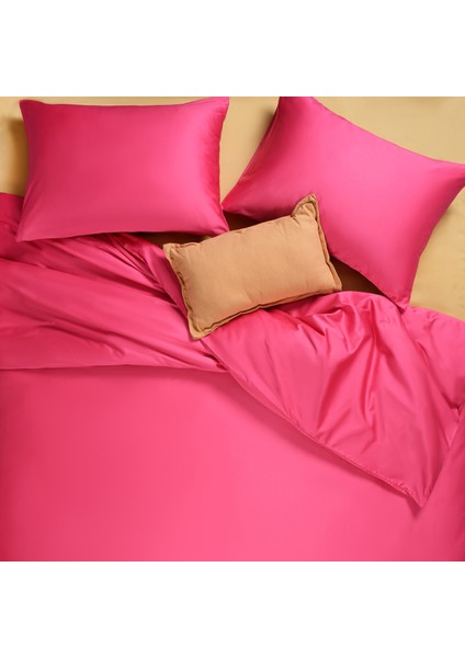 Solıd 300 Tc Çift Kişilik Pamuk Saten %100 Pamuk Saten Nevresim Seti 200X220 cm Fuşya