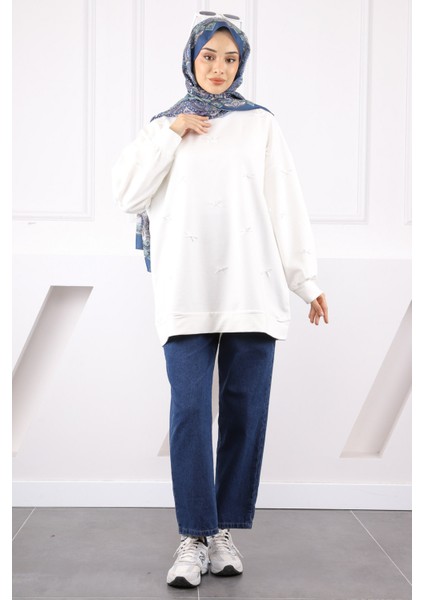 Krem Fiyonk Detaylı Modal Sweatshirt modelleri