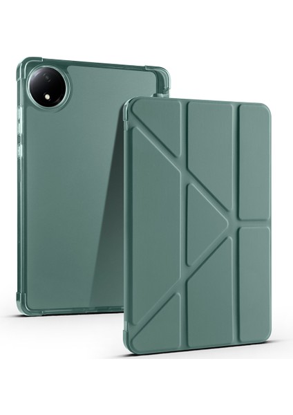 Xiaomi Uyumlu Redmi Pad Se 8.7 Kılıf Zore Tri Folding Kalem Bölmeli Standlı Kılıf-Koyu Yeşil