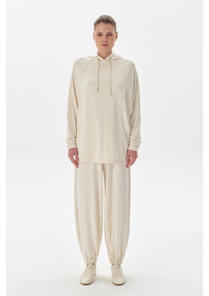 Modal Örme Kapüşonlu Sweatshirt Ekru