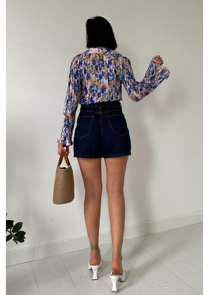 Lila Piliseli Çiçek Desen Gömlek fırsatları