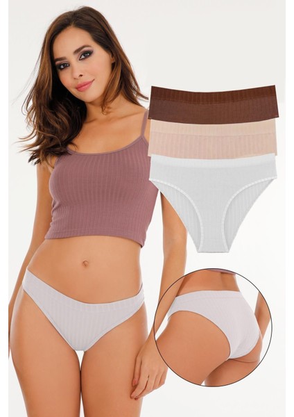 Kadın Fitilli Soft Renkler 3 Lü Slip Külot Set - KTS4053