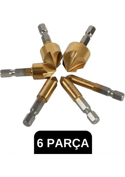 6 Parça Premium Titanyum Kaplama Bits Uçlu Kırılmaz Kaliteli Paslanmaz Havşa Açma Matkap Uç Seti