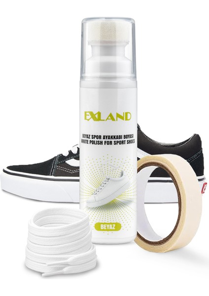 Beyaz Ayakkabı Boyası + 120 cm Beyaz Bağcık + Maskeleme Bandı 3'lü Ayakkabı Temizleme ve Yenileme Kiti