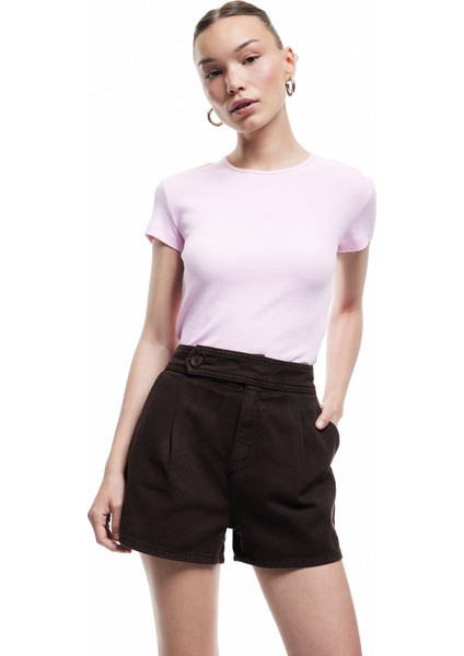 Yeni Sezon Crop Bisiklet Yaka Kısa Kollu Slim Fit Basic Kadın Tişört fiyatları