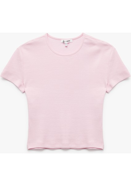 Yeni Sezon Crop Bisiklet Yaka Kısa Kollu Slim Fit Basic Kadın Tişört modelleri