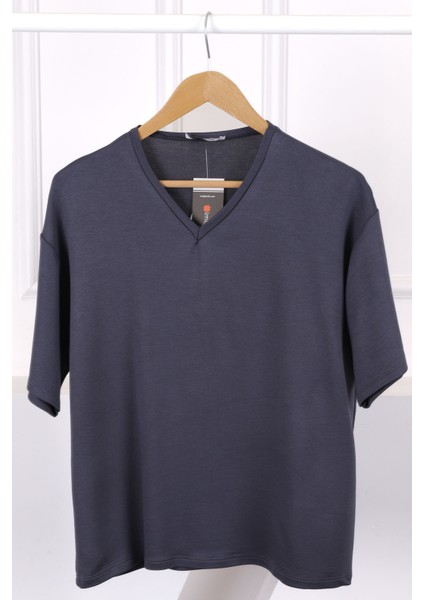 Füme V Yaka Kısa Kol T-Shirt