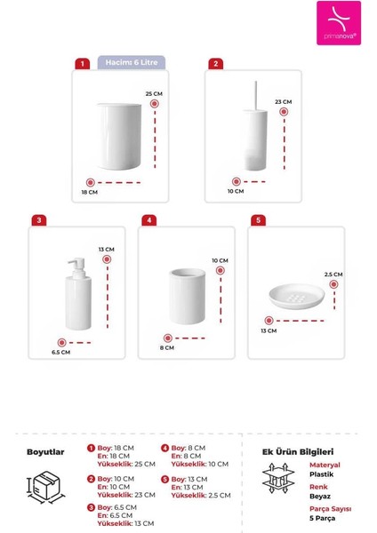Flores 5'li Banyo Seti - Beyaz modelleri