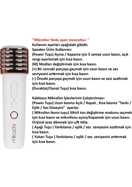 MD-16BT Favorite Beyaz Tf Kart Destekli Bluetooth Wireless Karaoke Mikrofonlu 1200MAH Taşınabilir Speaker