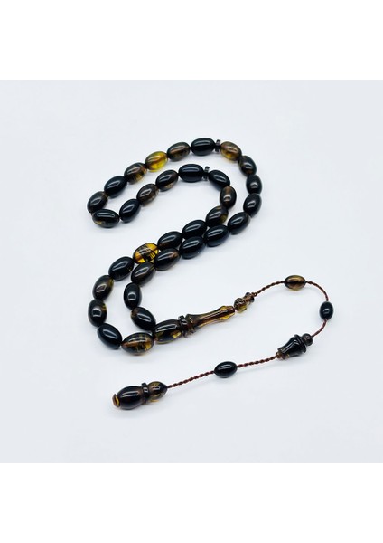 Yeşil Siyah Hareli Sıkma Ateş Kehribar Tesbih