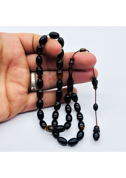 Yeşil Siyah Hareli Sıkma Ateş Kehribar Tesbih modelleri